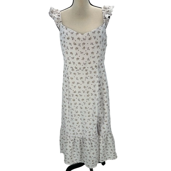 And Now This Sleeveless Ruffle Strap Floral Print Midi Dress - White -size Large - Picture 1 of 9